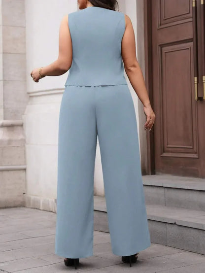 Elegant Plus Size Black Waistcoat and Trousers Suit Set