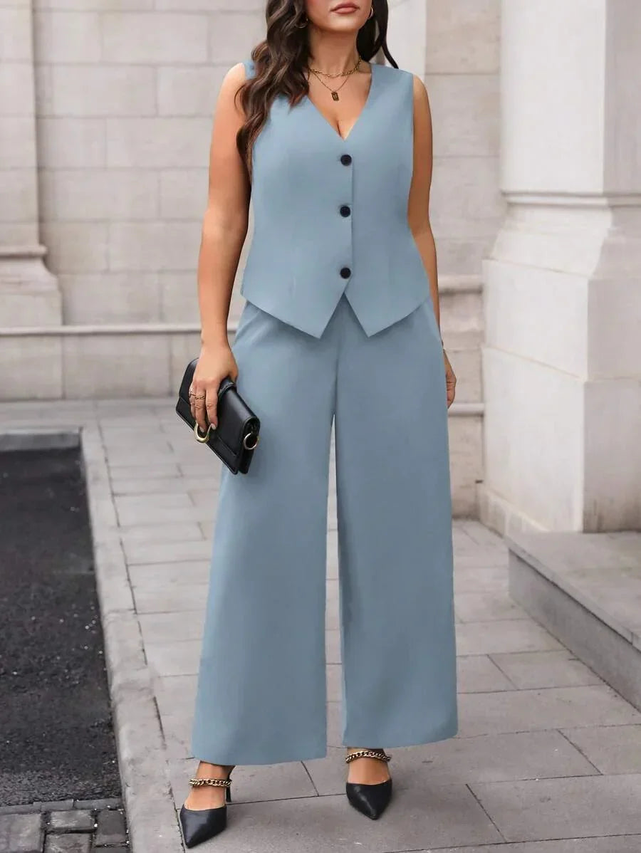 Elegant Plus Size Black Waistcoat and Trousers Suit Set