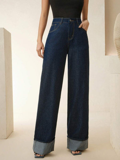 Women's Slim Fit Straight Leg Denim Jeans - Winter Date Night Essential