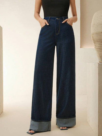 Women's Slim Fit Straight Leg Denim Jeans - Winter Date Night Essential