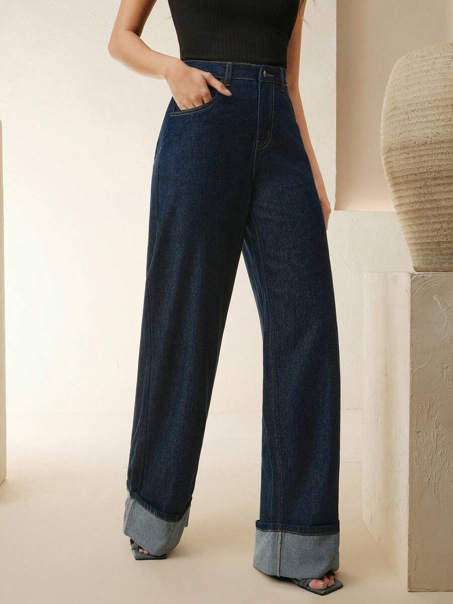 Women's Slim Fit Straight Leg Denim Jeans - Winter Date Night Essential