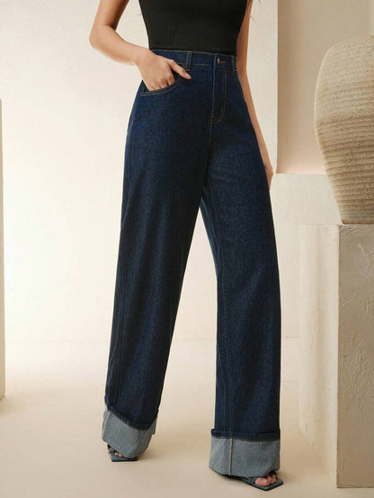 Women's Slim Fit Straight Leg Denim Jeans - Winter Date Night Essential