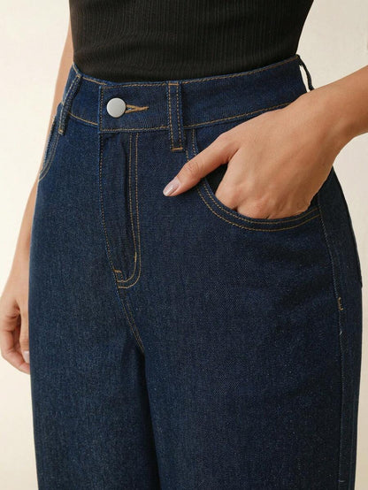 Women's Slim Fit Straight Leg Denim Jeans - Winter Date Night Essential