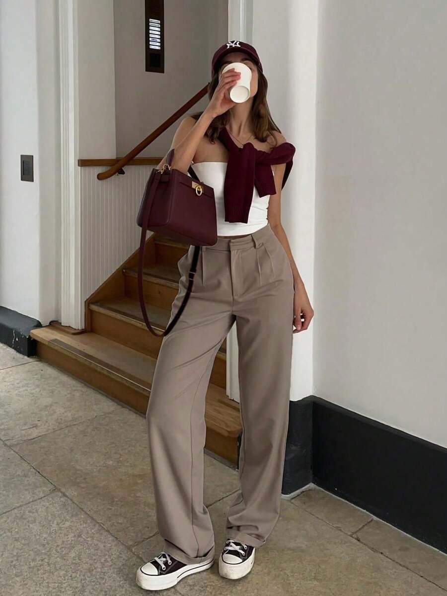 Vintage Glam High-Waisted Wide-Leg Loose Fit Trousers