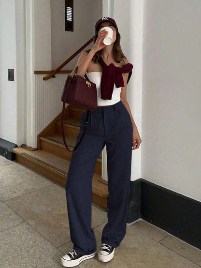 Vintage Glam High-Waisted Wide-Leg Loose Fit Trousers