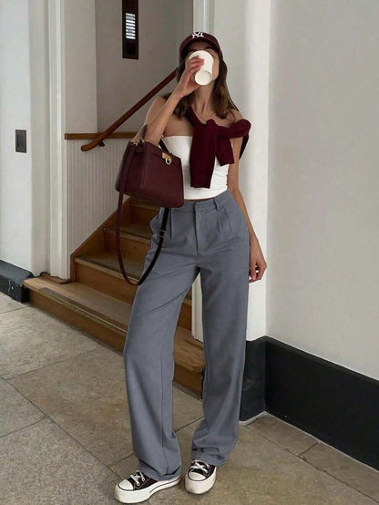 Vintage Glam High-Waisted Wide-Leg Loose Fit Trousers