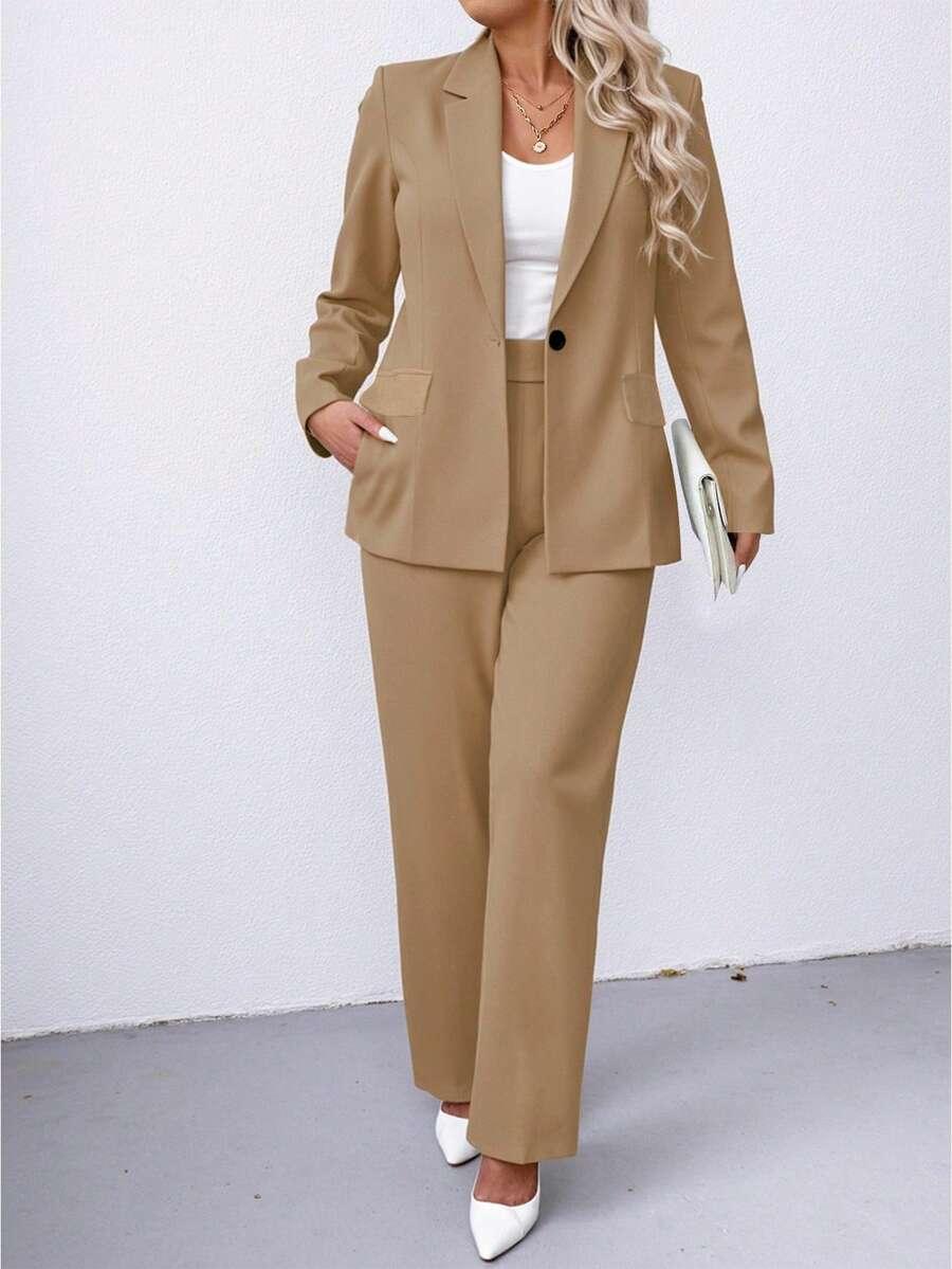 Women's Plus Size Navy Notched Collar Blazer - Professional Workwear and Casual Outerwear