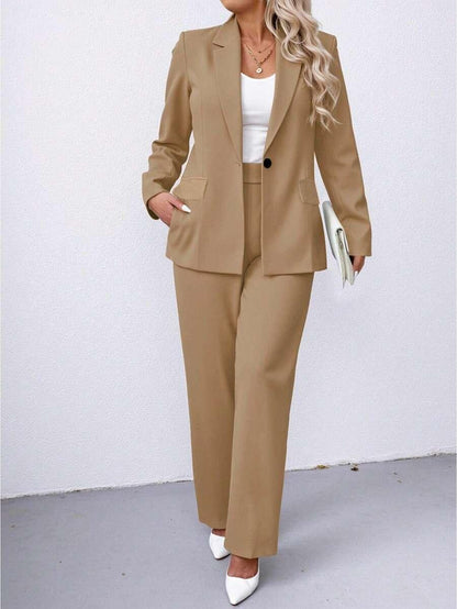 Women's Plus Size Navy Notched Collar Blazer - Professional Workwear and Casual Outerwear