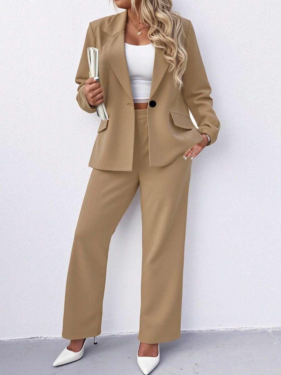 Women's Plus Size Navy Notched Collar Blazer - Professional Workwear and Casual Outerwear