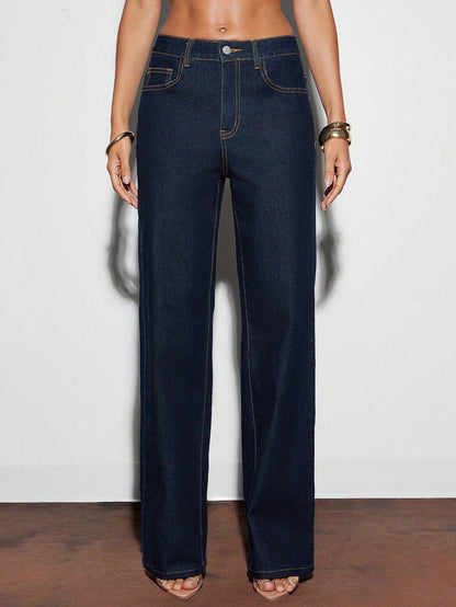 Men's Classic Straight Leg Dark Wash Denim Jeans