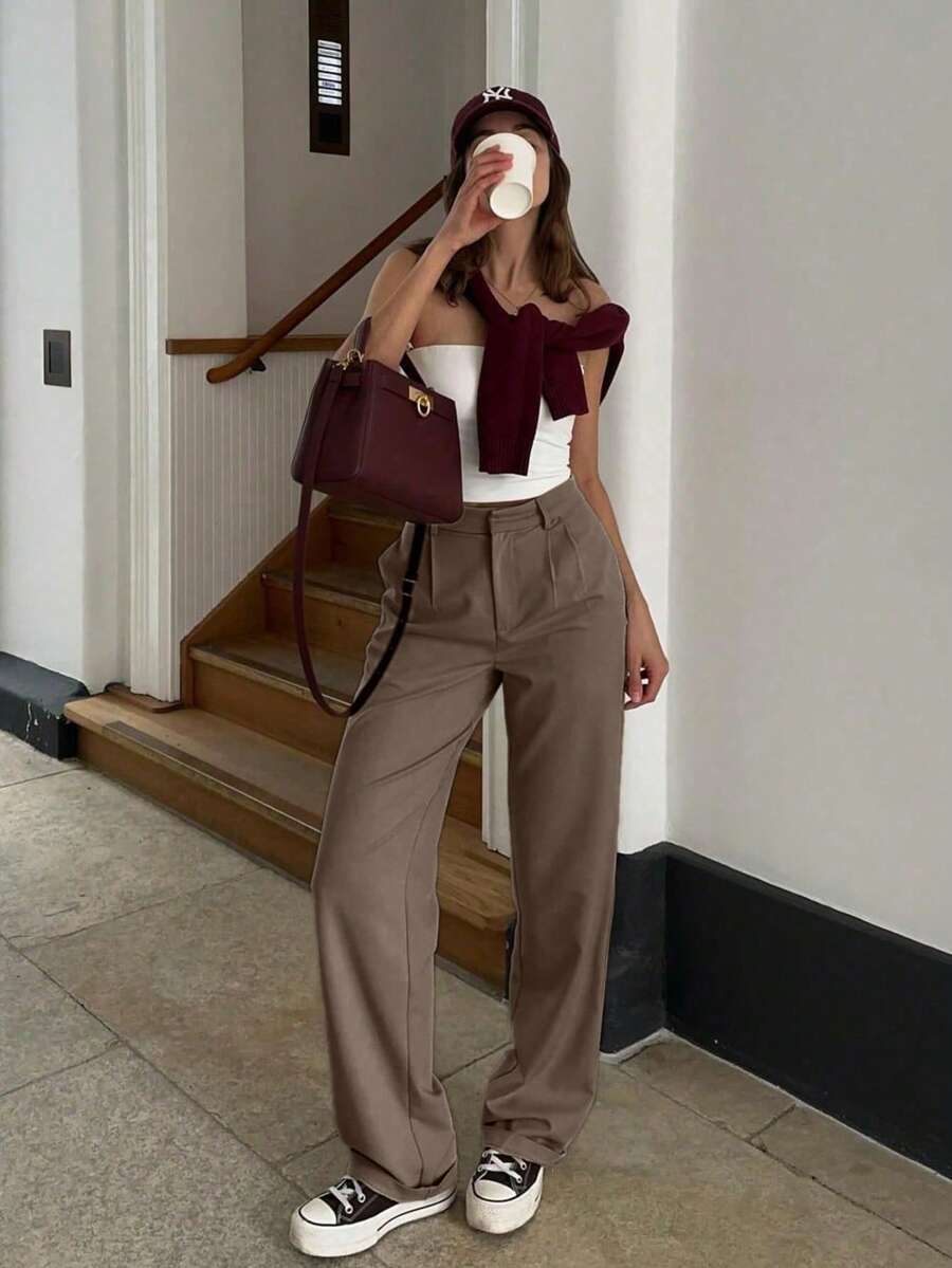 Vintage Glam High-Waisted Wide-Leg Loose Fit Trousers