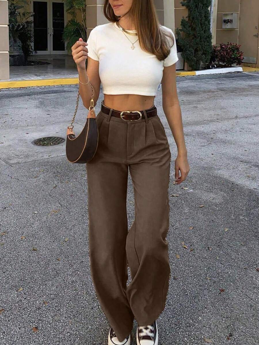 Vintage Glam High-Waisted Wide-Leg Loose Fit Trousers