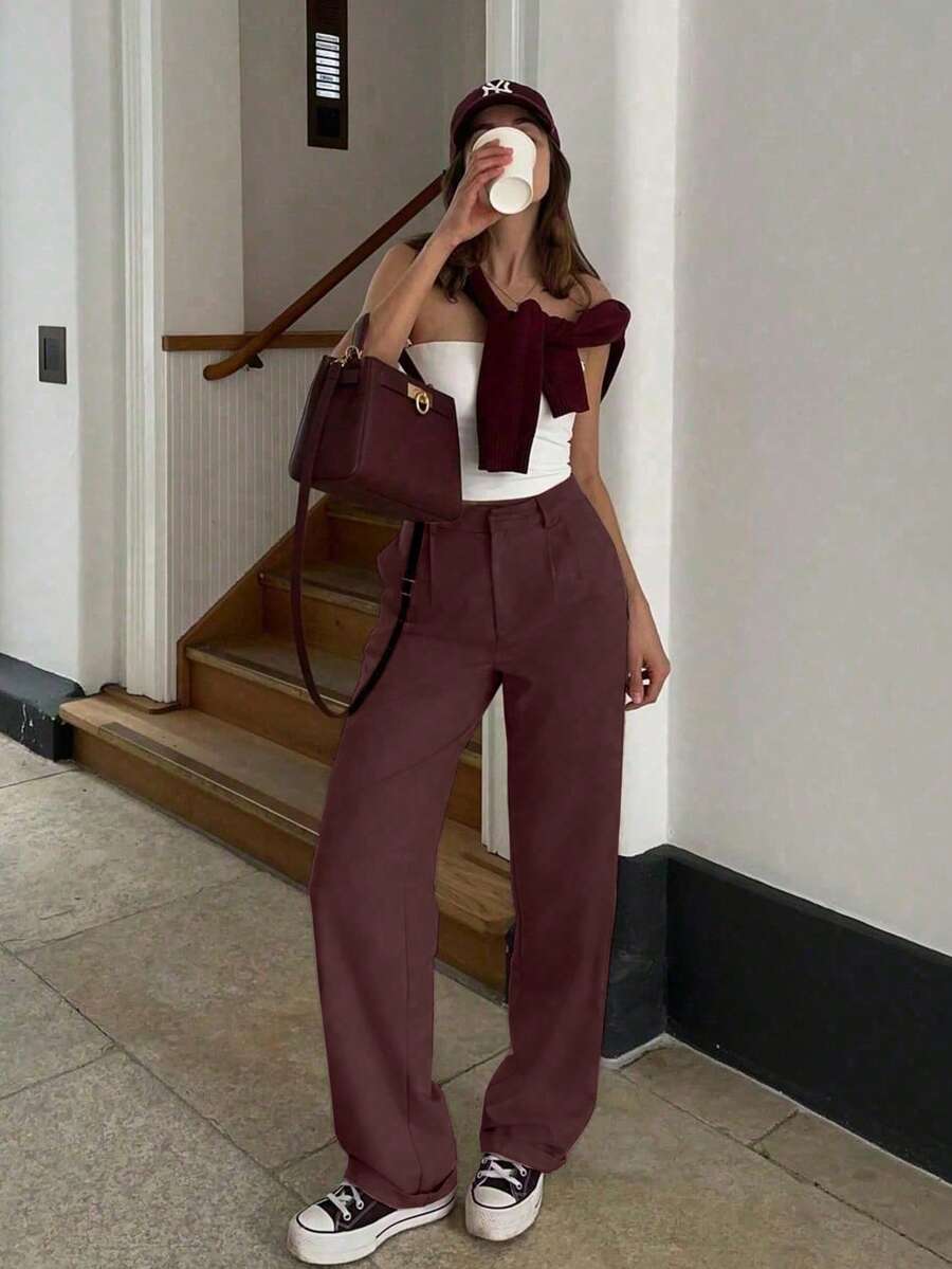 Vintage Glam High-Waisted Wide-Leg Loose Fit Trousers