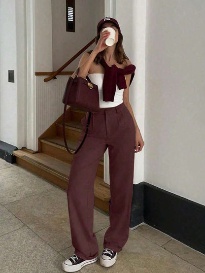 Vintage Glam High-Waisted Wide-Leg Loose Fit Trousers