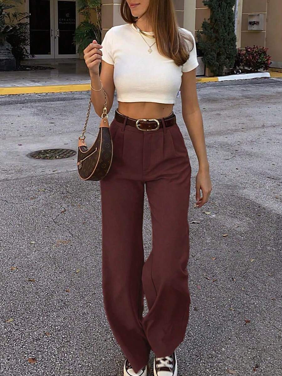 Vintage Glam High-Waisted Wide-Leg Loose Fit Trousers