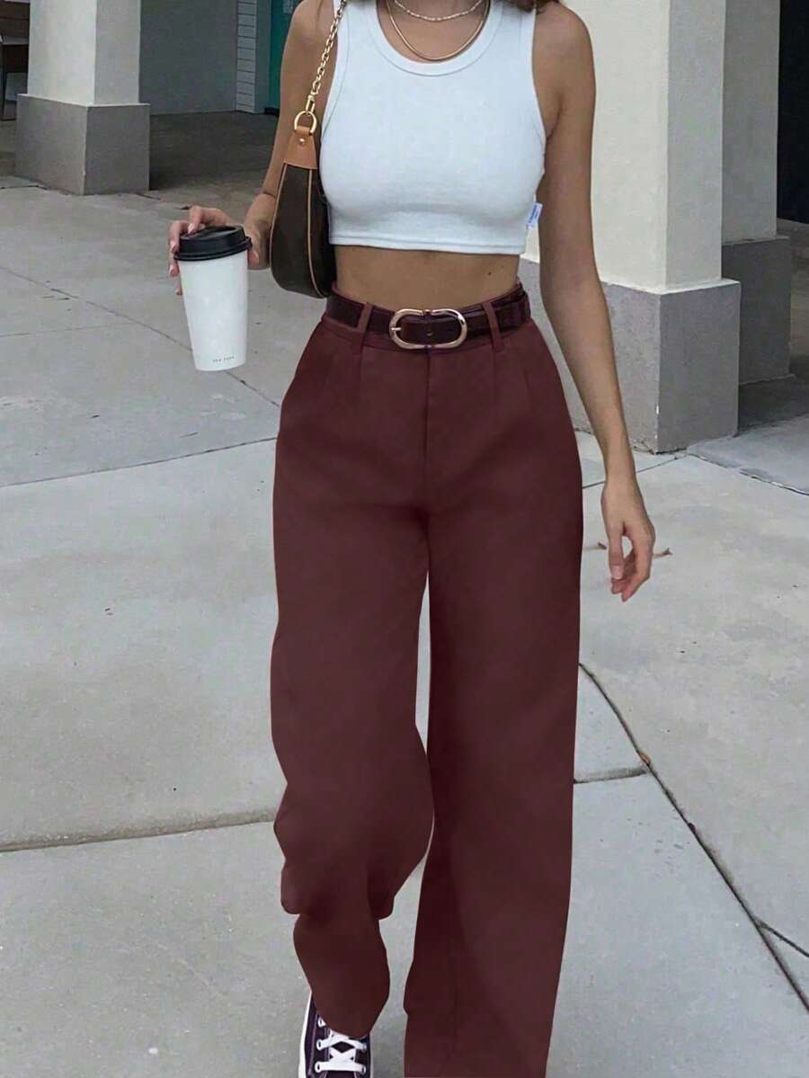 Vintage Glam High-Waisted Wide-Leg Loose Fit Trousers
