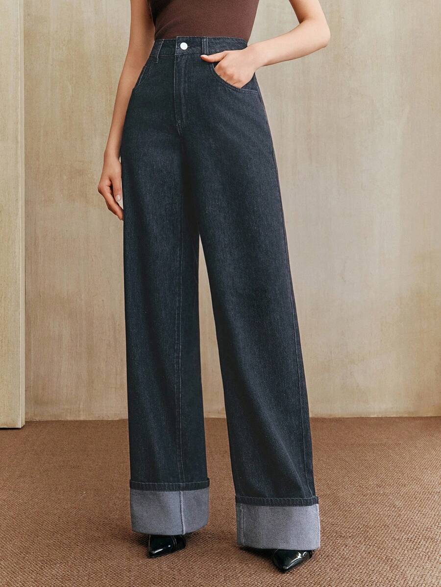 Women's Slim Fit Straight Leg Denim Jeans - Winter Date Night Essential