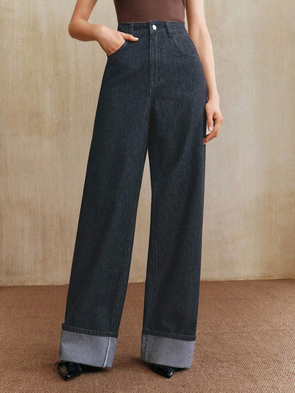 Women's Slim Fit Straight Leg Denim Jeans - Winter Date Night Essential
