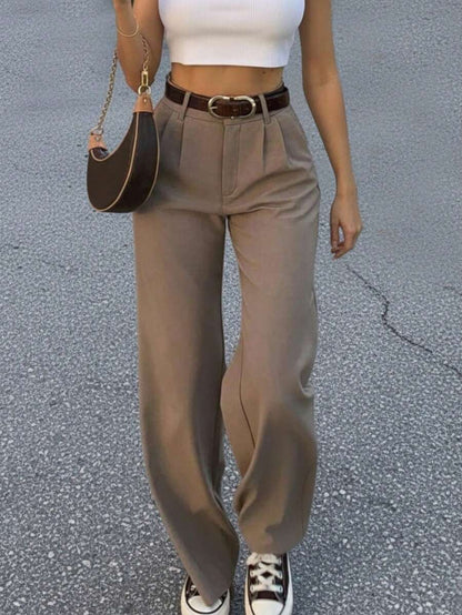 Vintage Glam High-Waisted Wide-Leg Loose Fit Trousers