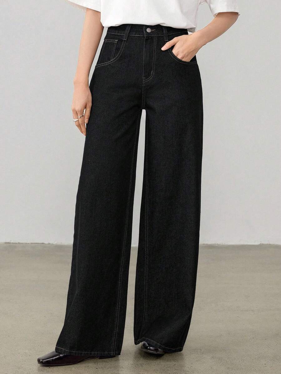 Women's Tall Mid-Rise Loose Straight Leg Denim Jeans