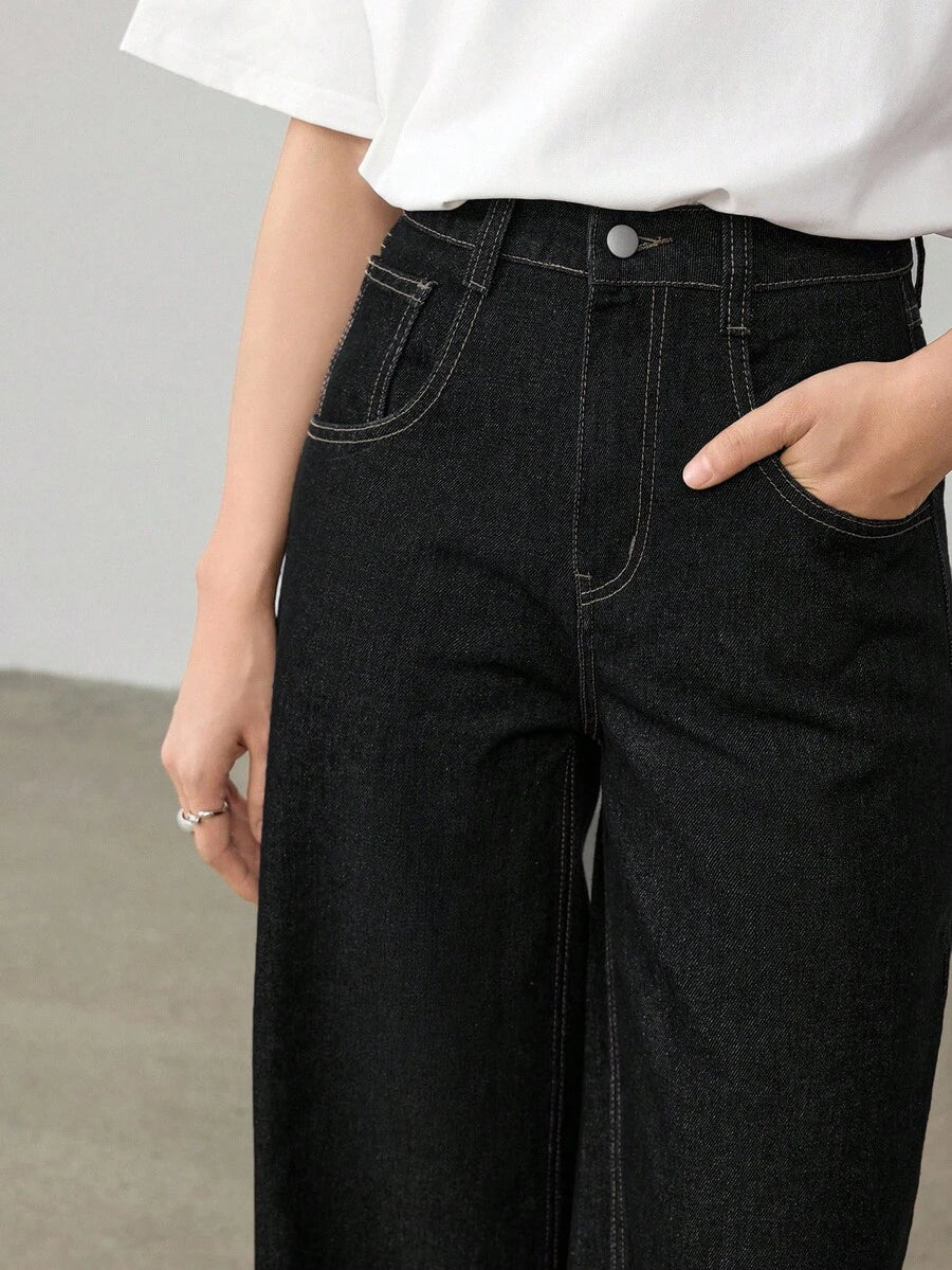 Women's Tall Mid-Rise Loose Straight Leg Denim Jeans
