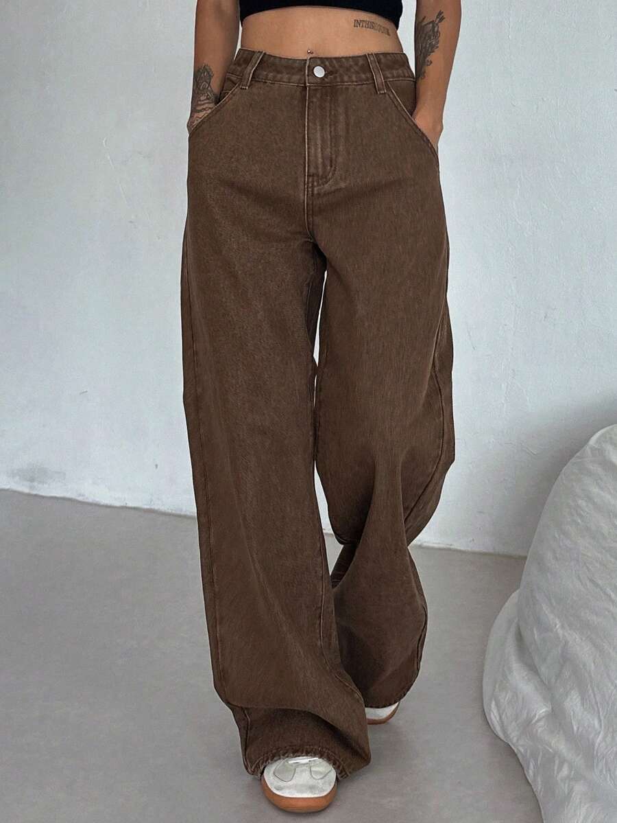 Women's Tall Mid-Rise Loose Straight Leg Denim Jeans