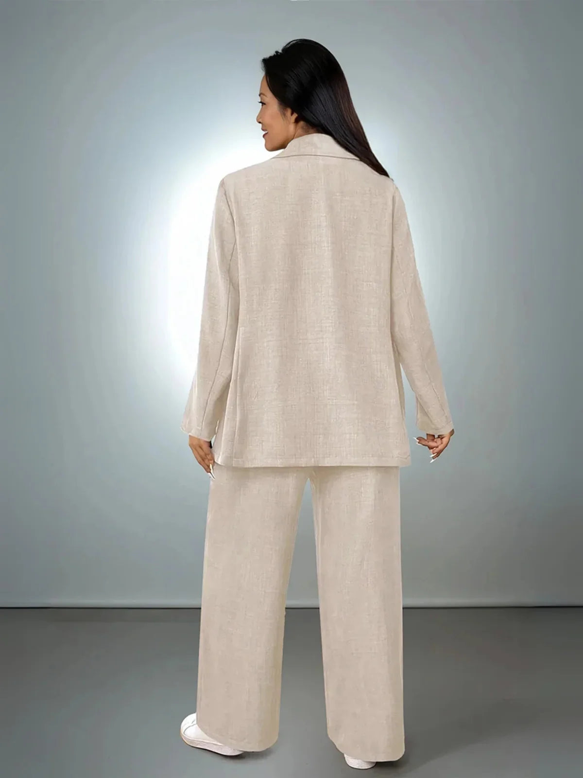 Women's Plus Size Elegant Lapel Suit Jacket and Matching Trousers Set