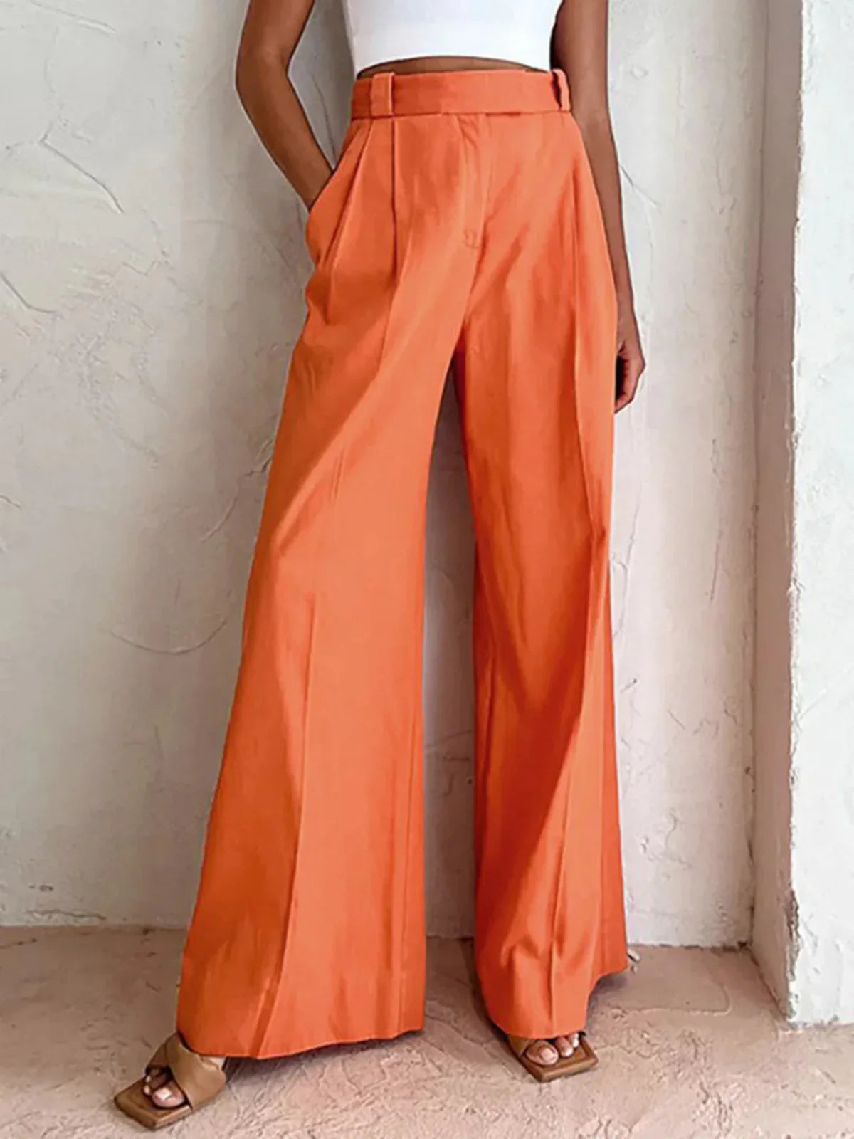 Women's Vitamin-C Casual High-Waisted Wide-Leg Trousers