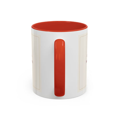 STAPLE Good Friends, Warm Moments 11 oz mug in Red, handle view; digital Printify mockup.