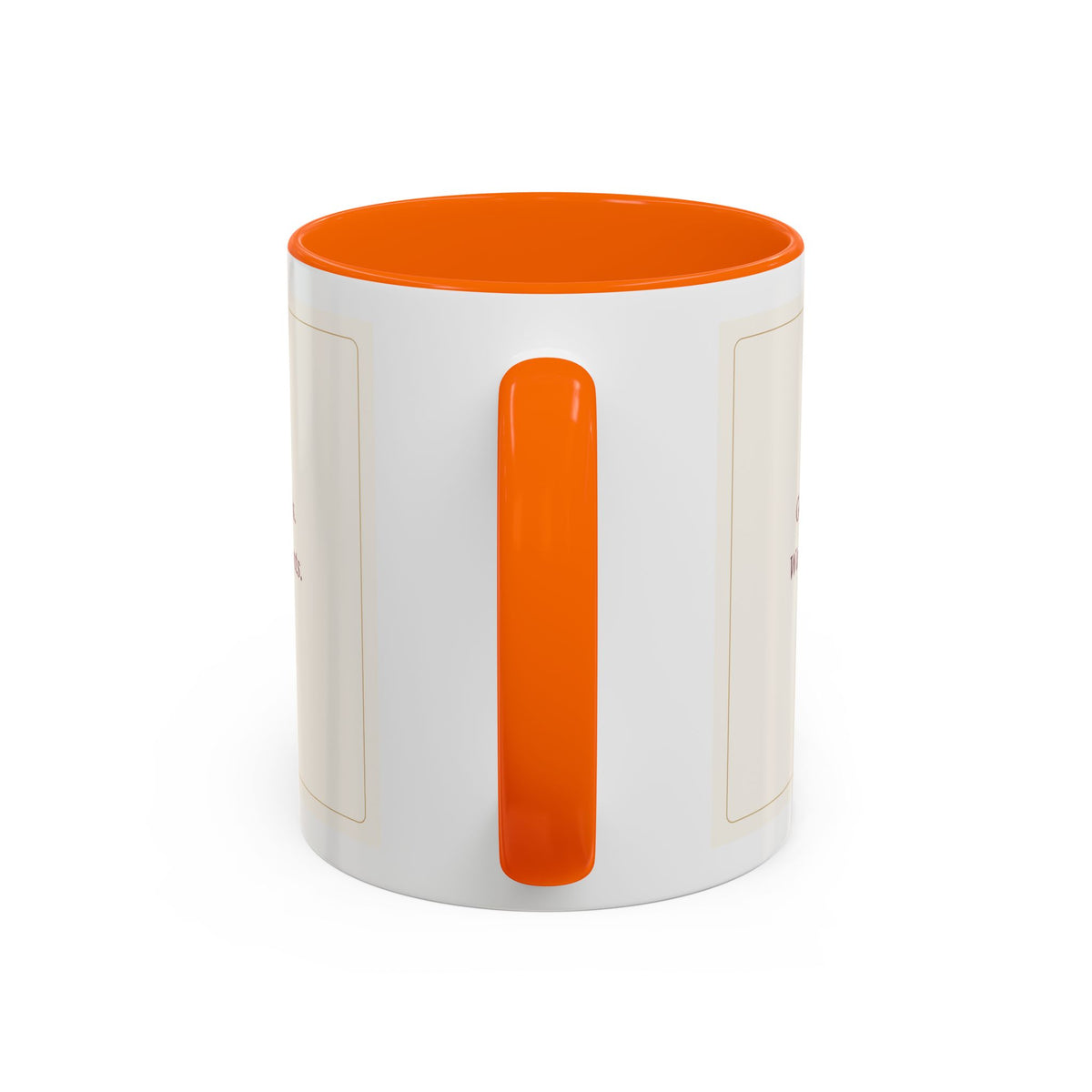 STAPLE Good Friends, Warm Moments 11 oz mug in Orange, handle view; digital Printify mockup.