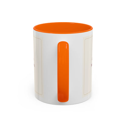 STAPLE Good Friends, Warm Moments 11 oz mug in Orange, handle view; digital Printify mockup.