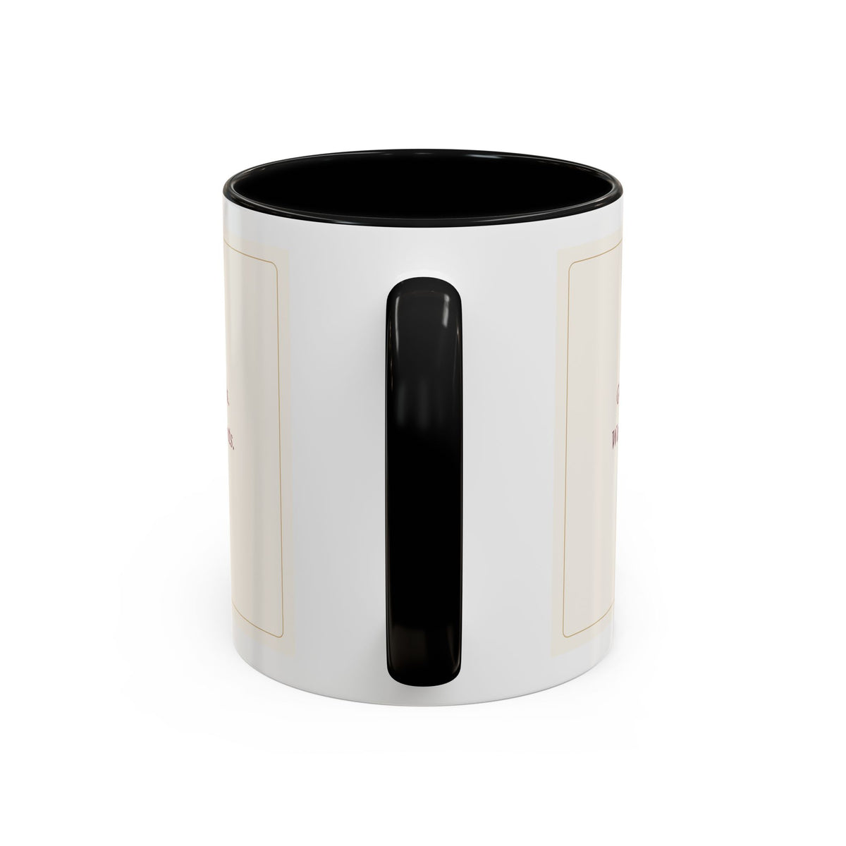 STAPLE Good Friends, Warm Moments 11 oz mug in Black, handle view; digital Printify mockup.