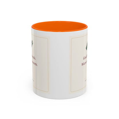 STAPLE Good Friends, Warm Moments 11 oz mug in Orange, wrap view; digital Printify mockup.