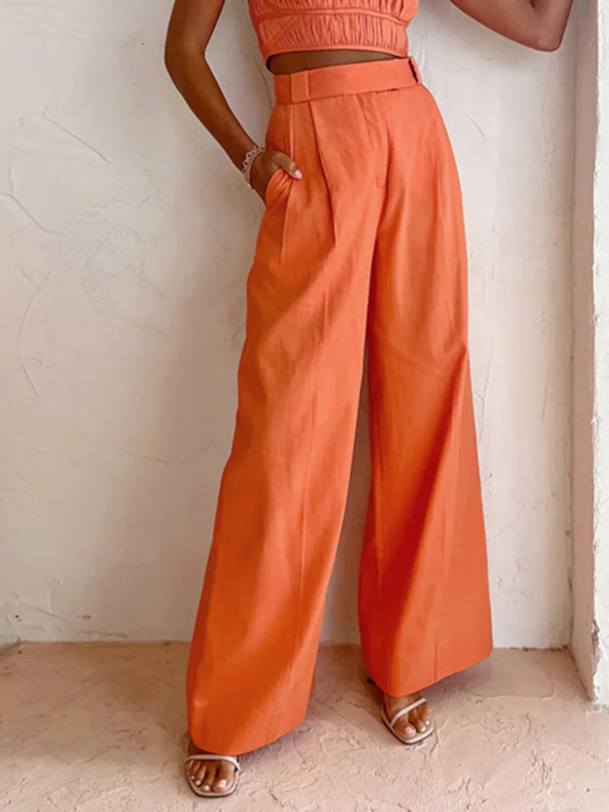 Women's Vitamin-C Casual High-Waisted Wide-Leg Trousers