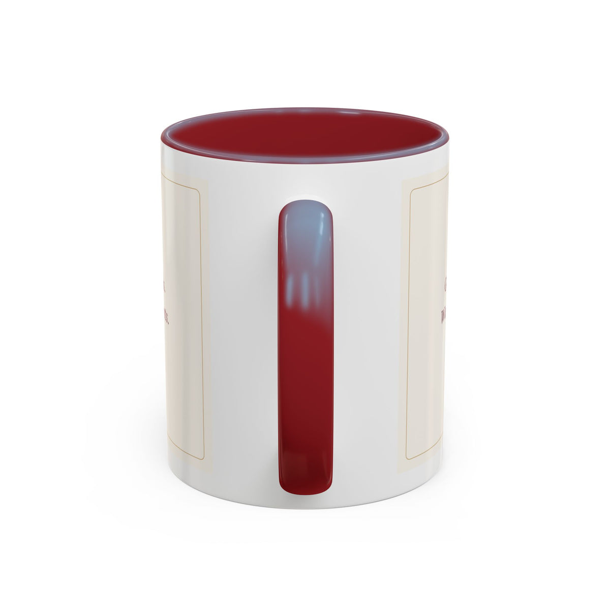 STAPLE Good Friends, Warm Moments 11 oz mug in Maroon, handle view; digital Printify mockup.