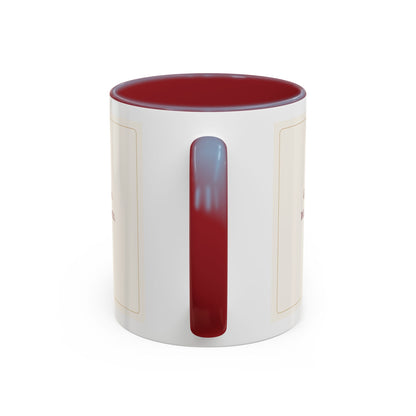 STAPLE Good Friends, Warm Moments 11 oz mug in Maroon, handle view; digital Printify mockup.