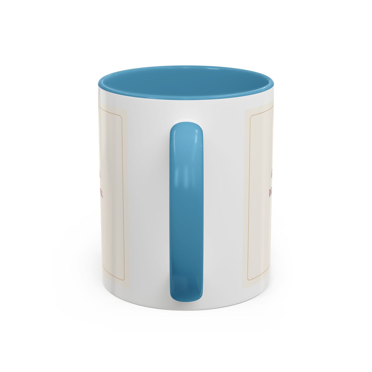 STAPLE Good Friends, Warm Moments 11 oz mug in Light Blue, handle view; digital Printify mockup.
