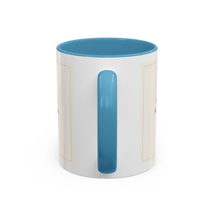 STAPLE Good Friends, Warm Moments 11 oz mug in Light Blue, handle view; digital Printify mockup.