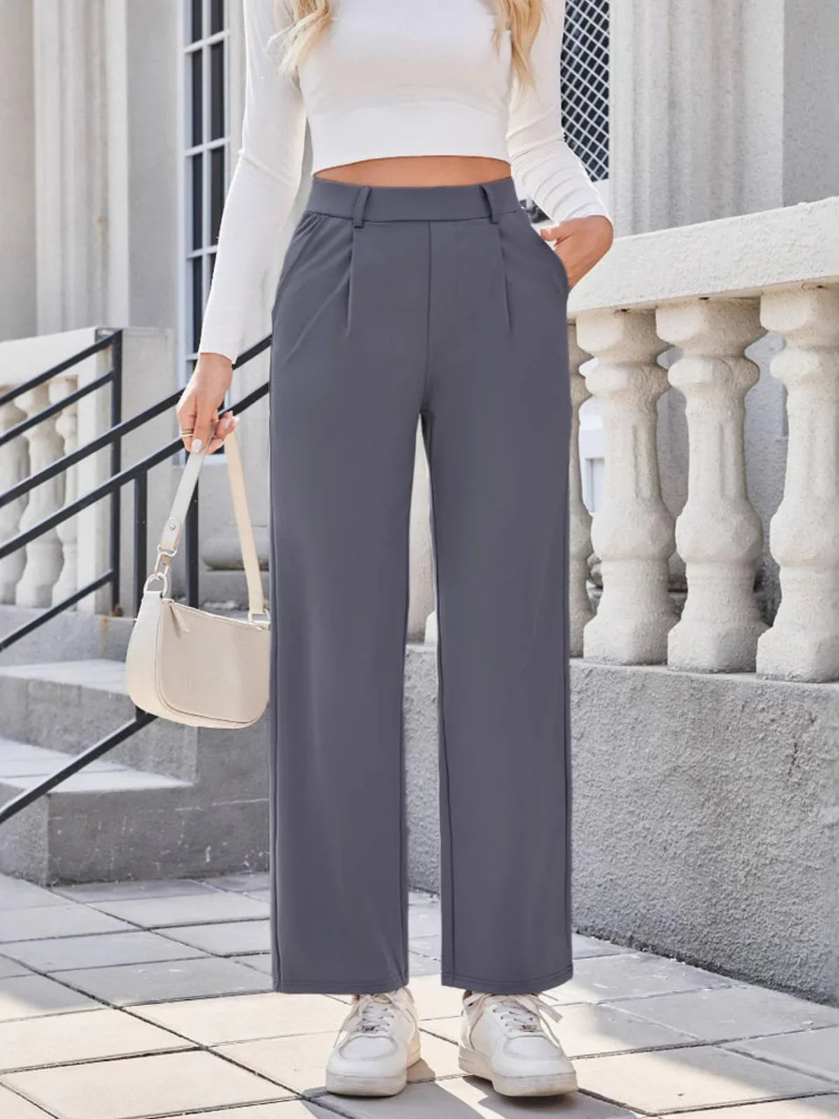 Effortless High-Waisted Wide-Leg Trousers for Women - Comfortable Everyday Fit