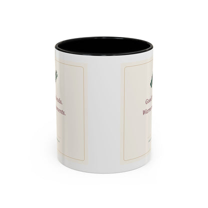 STAPLE Good Friends, Warm Moments 11 oz mug in Black, wrap view; digital Printify mockup.