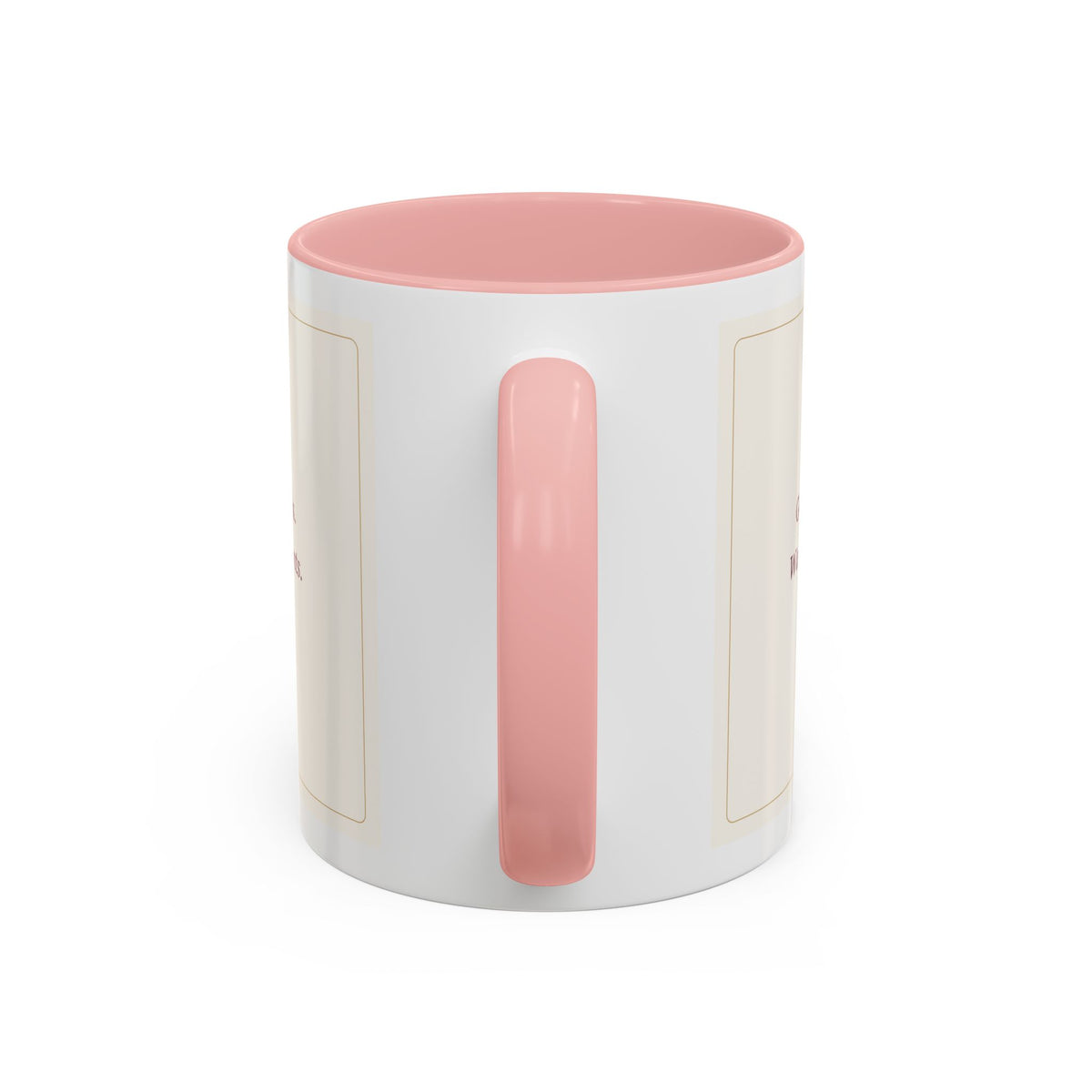STAPLE Good Friends, Warm Moments 11 oz mug in Pink, handle view; digital Printify mockup.