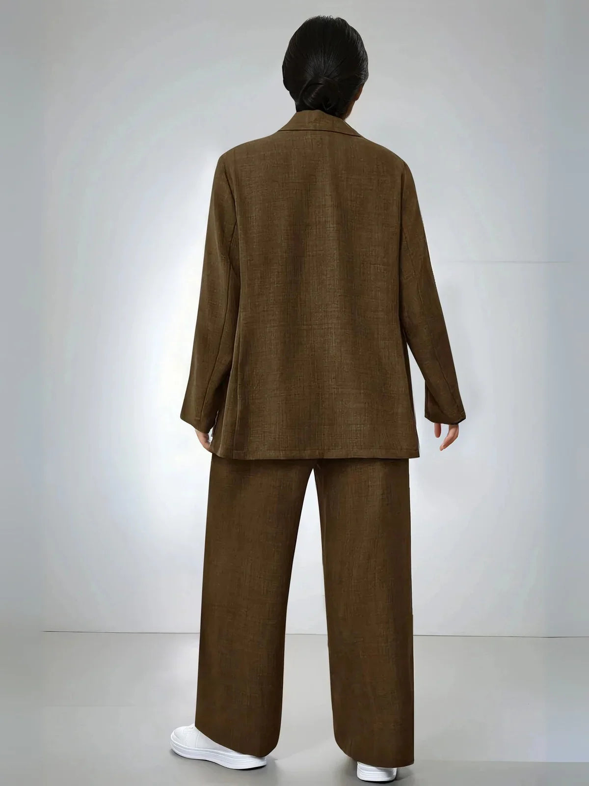 Women's Plus Size Elegant Lapel Suit Jacket and Matching Trousers Set