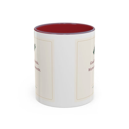STAPLE Good Friends, Warm Moments 11 oz mug in Maroon, wrap view; digital Printify mockup.