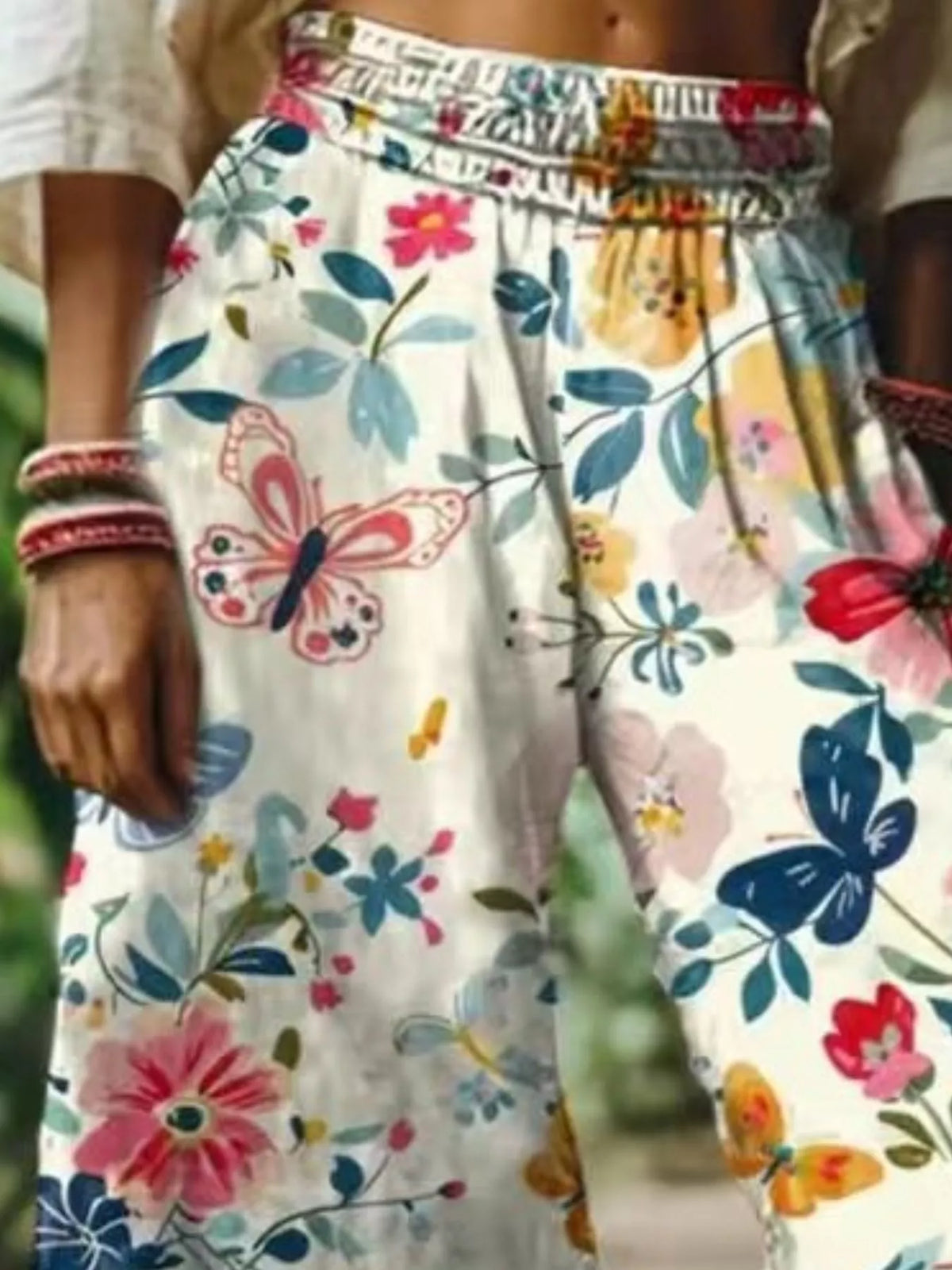 White floral wide-leg pants product detail