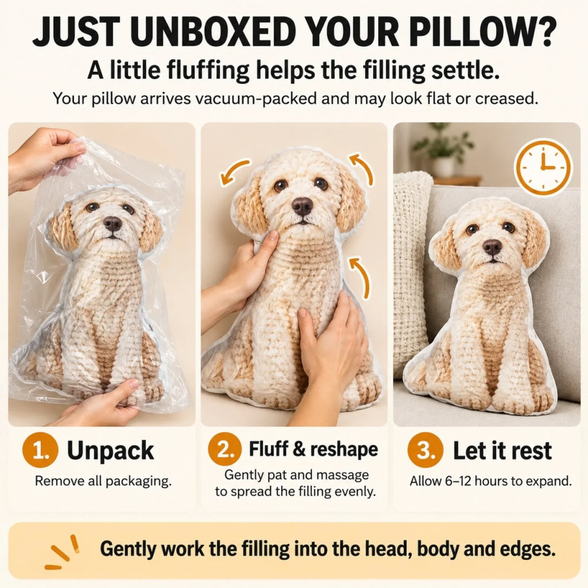 Guide to unpacking and fluffing a vacuum-packed shaped pillow