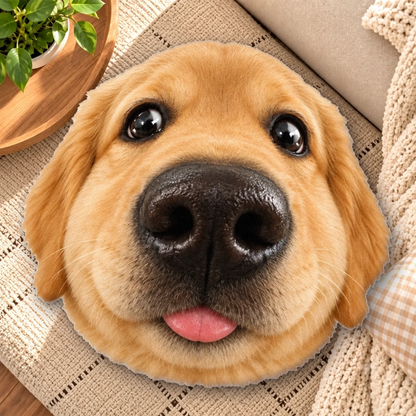 Close-up of a fisheye dog photo shaped pillow
