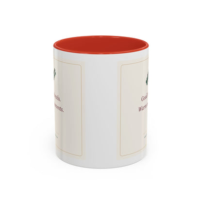 STAPLE Good Friends, Warm Moments 11 oz mug in Red, wrap view; digital Printify mockup.