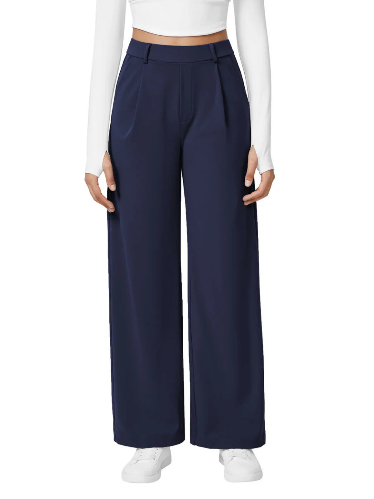 Effortless High-Waisted Wide-Leg Trousers for Women - Comfortable Everyday Fit