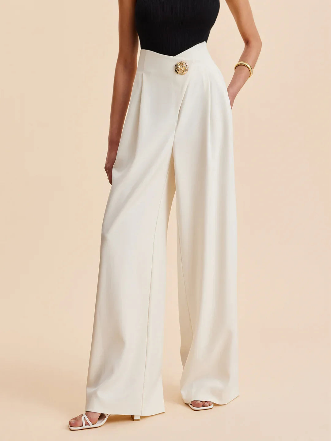 Women's Embellished High-Waist Wide-Leg Tailored Trousers