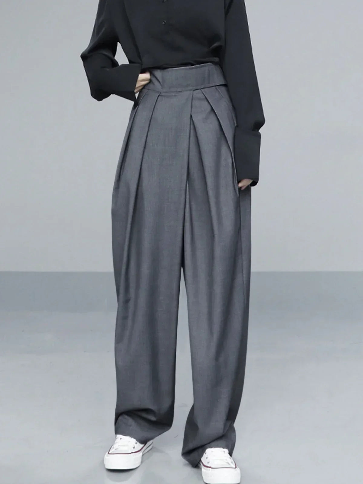 Adjustable Hook-and-Loop Fastener Wide Leg Pants with Velcro Closure